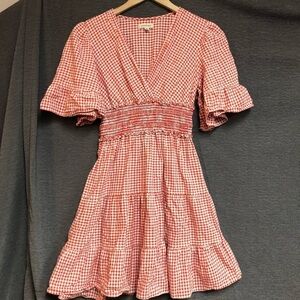 Max Studio small red white check sundress with cross bodice,